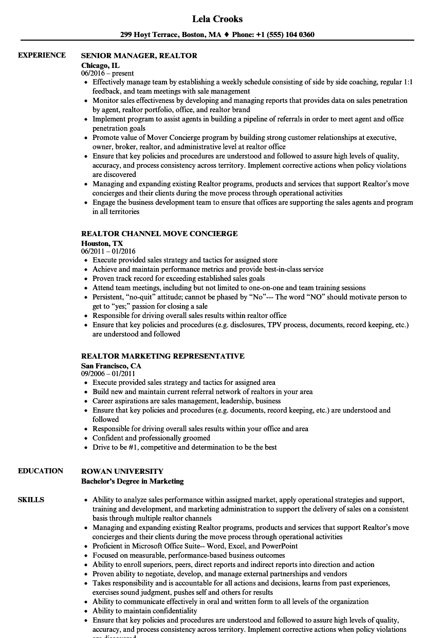 realtor job description resume sample