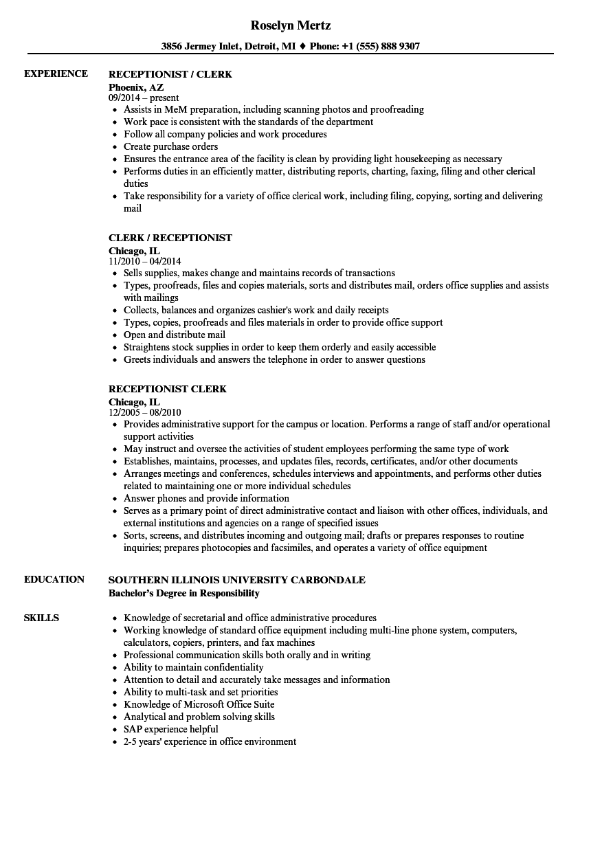 applicant resume sample for clerk