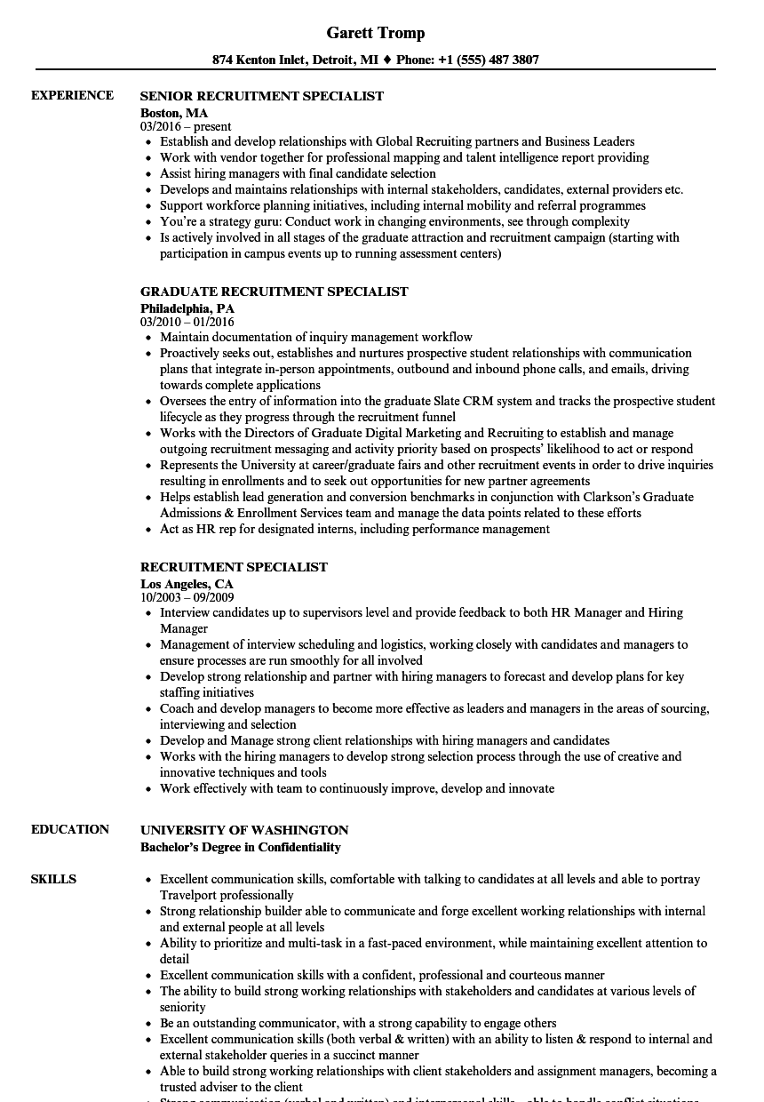 resume sample recruitment specialist