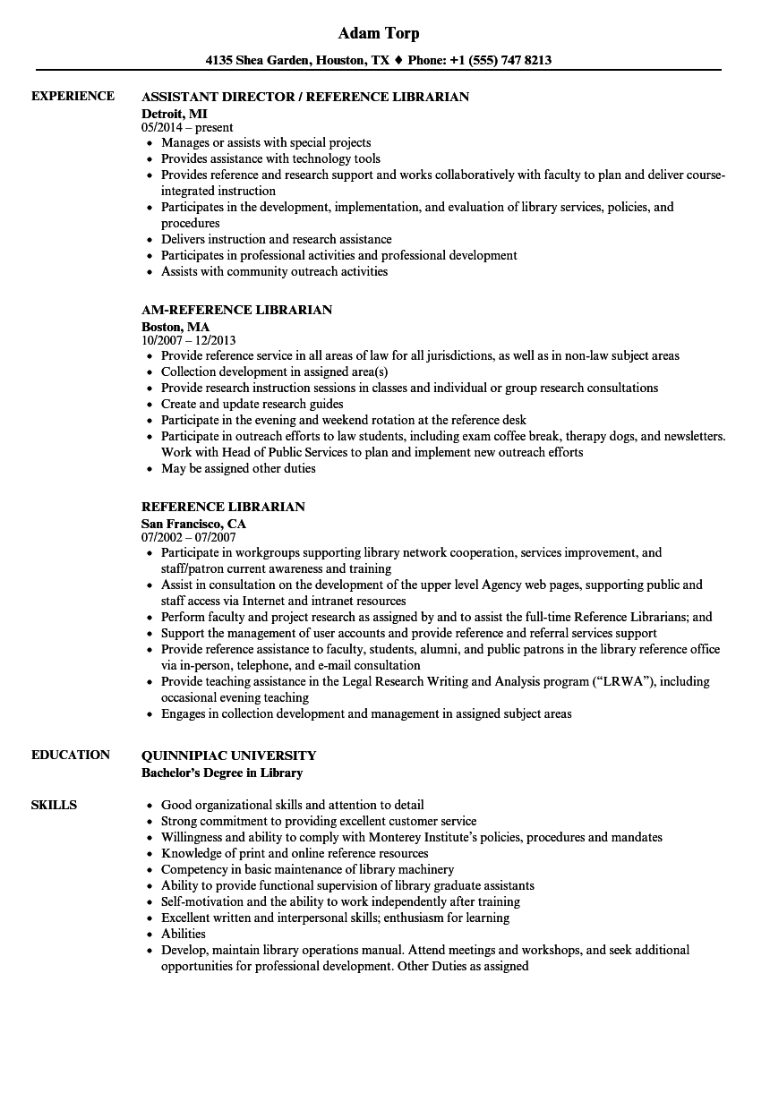 Reference Librarian Resume Samples Velvet Jobs