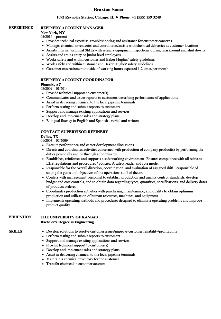 resume examples for refinery jobs