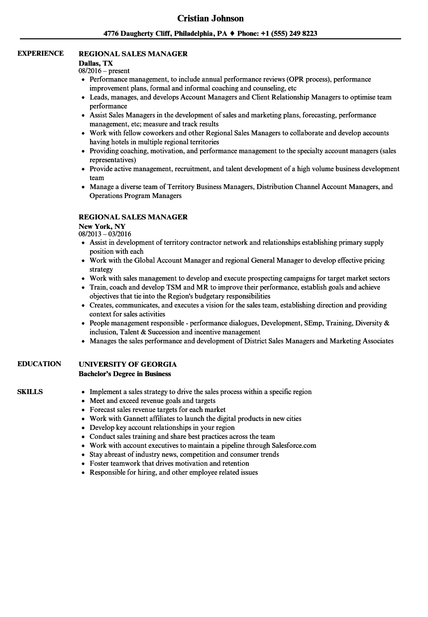 resume sample for sales manager