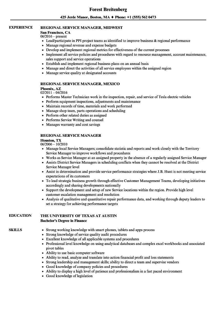 parts and service manager resume