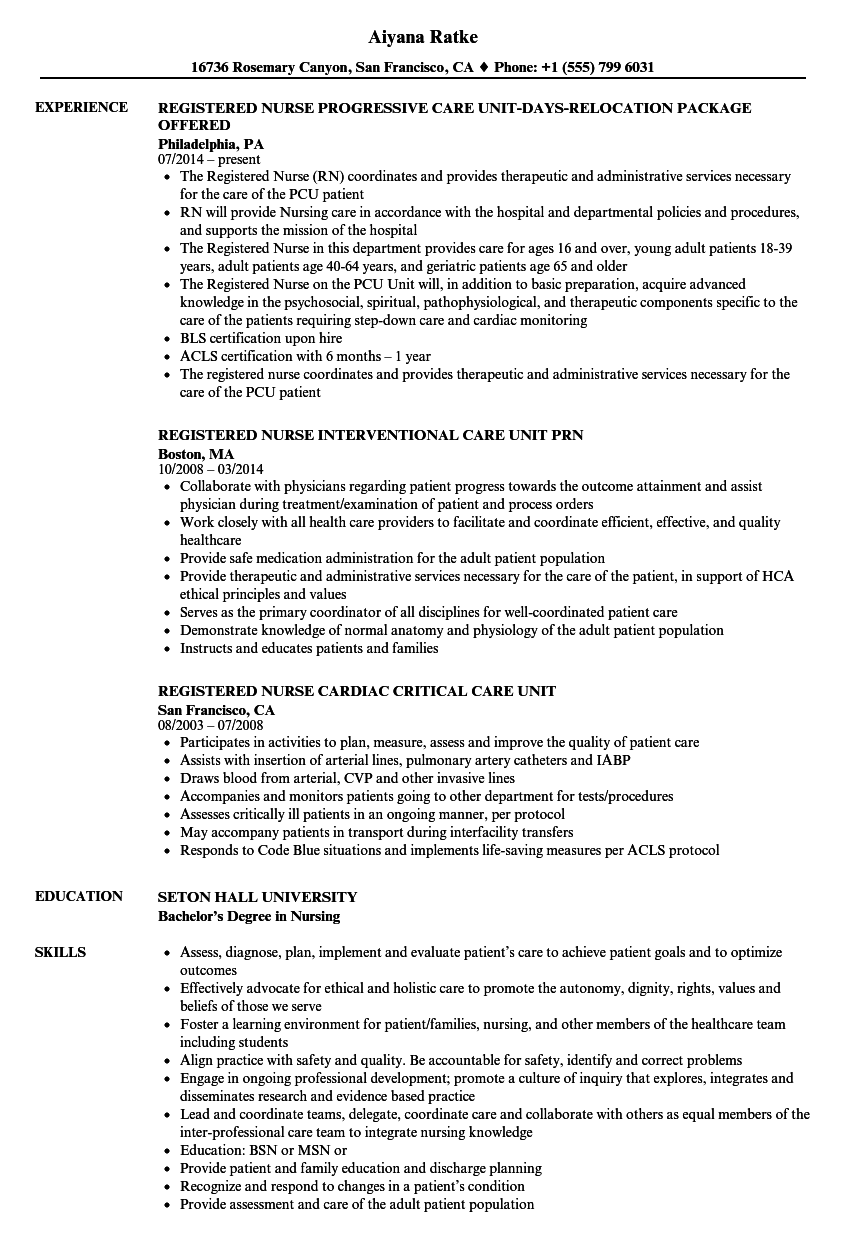 registered nurse resume progressive care unit