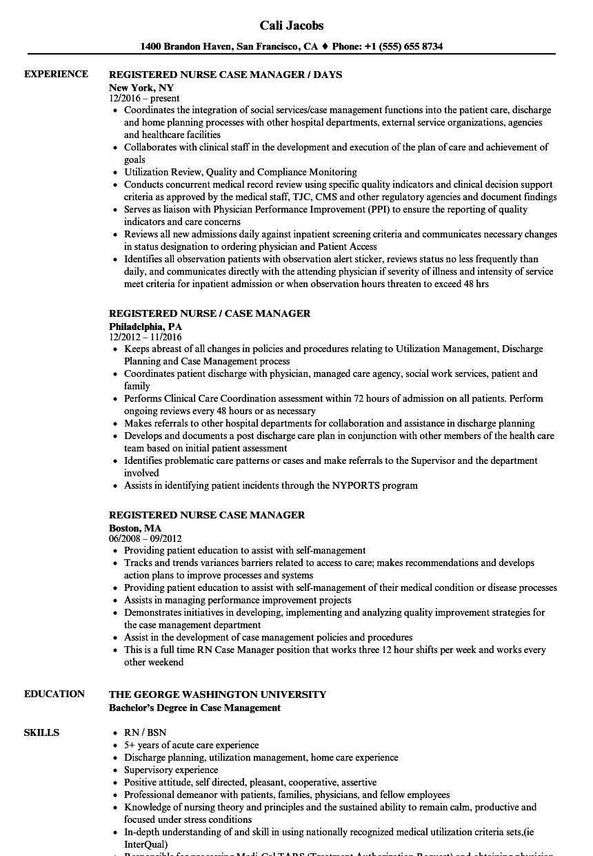 sample resume for registered nurse case manager