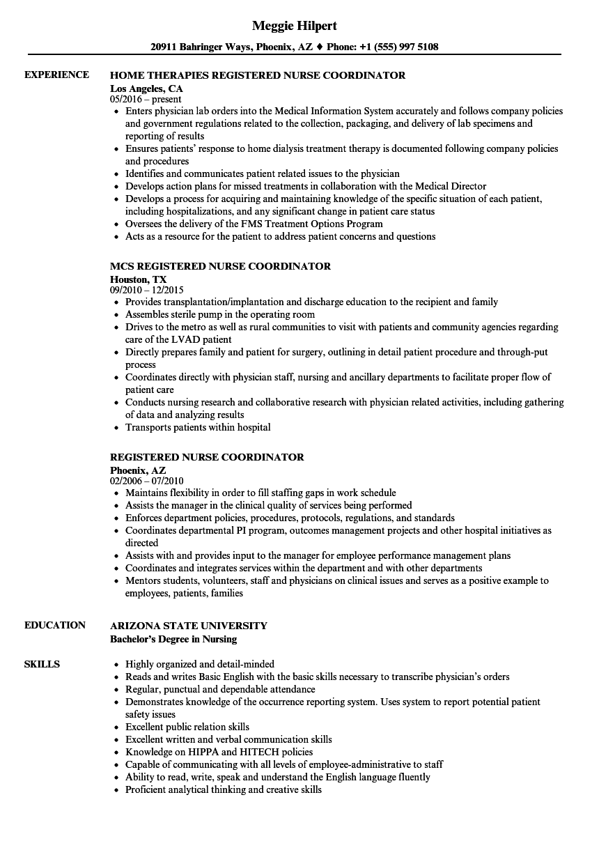 Registered Nurse Coordinator Resume Samples Velvet Jobs