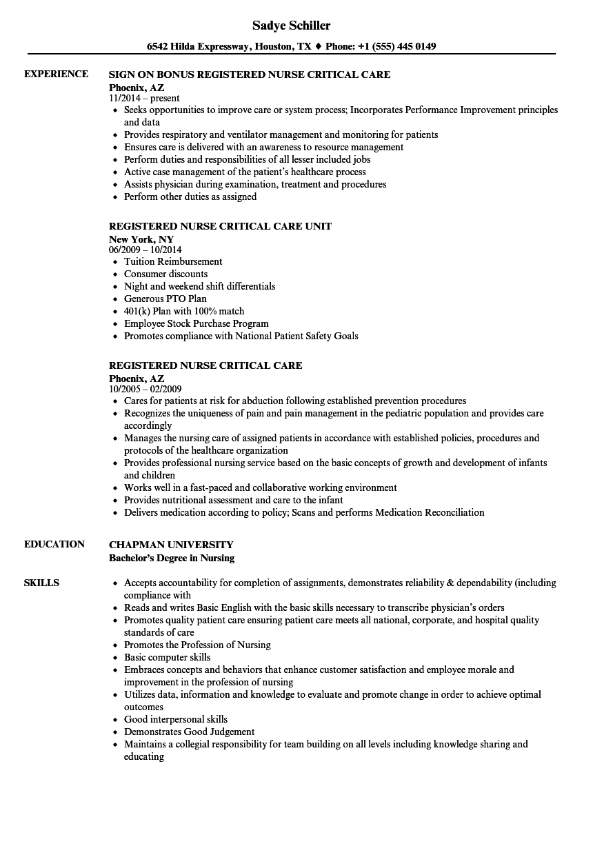 sample critical care nurse resume