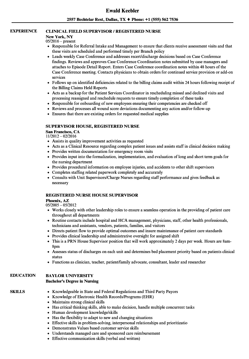 nursing house supervisor duties for resume