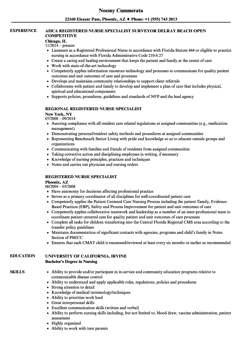 registered nurse specialist resume samples velvet jobs nurse resume builder