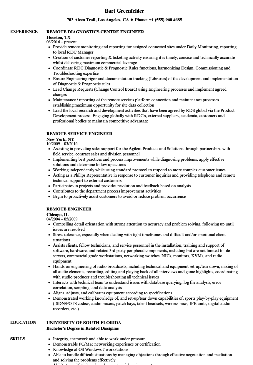 Remote Engineer Resume Samples  Velvet Jobs