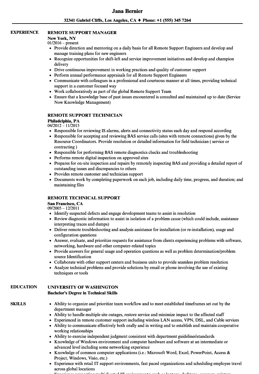 Remote Support Resume Samples  Velvet Jobs