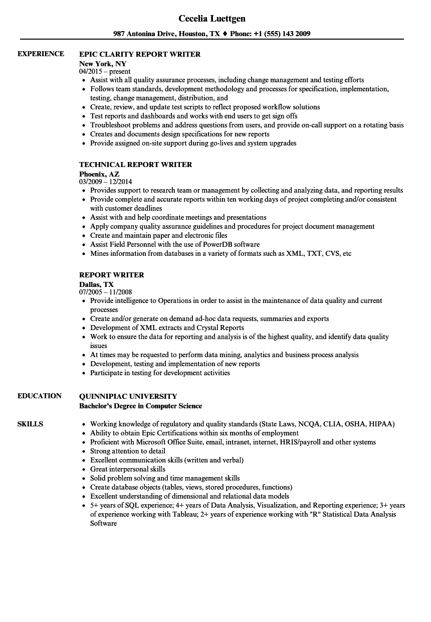 technical report writing resume