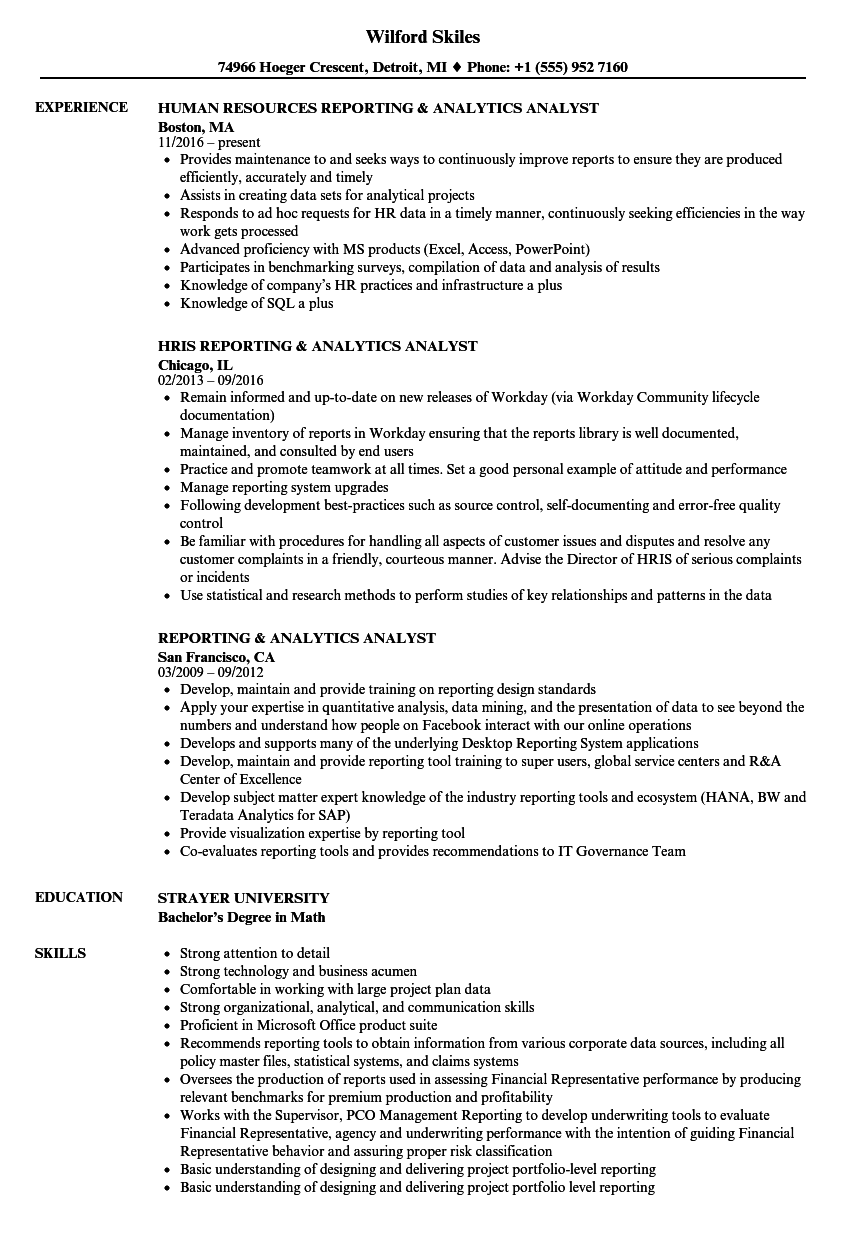 Reporting & Analytics Analyst Resume Samples | Velvet Jobs