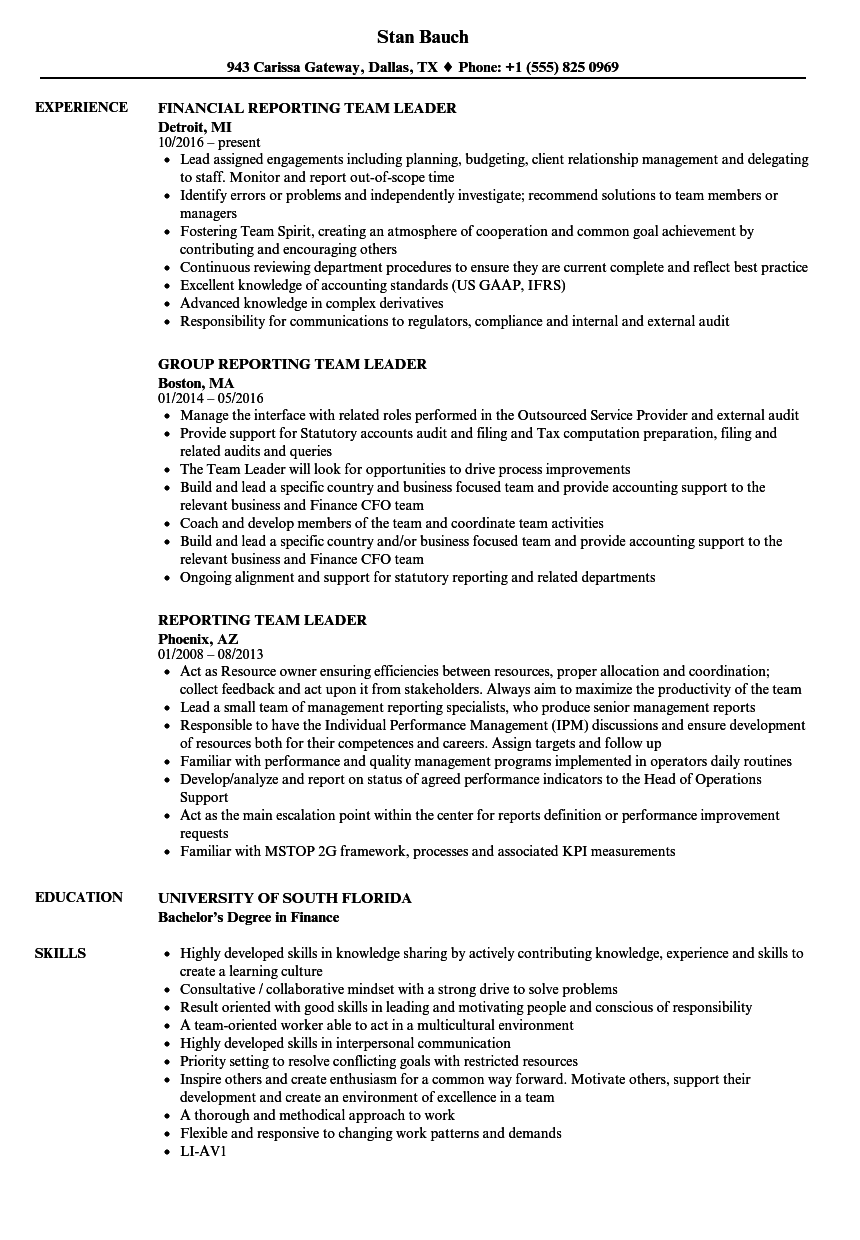 team leader roles and responsibilities in resume