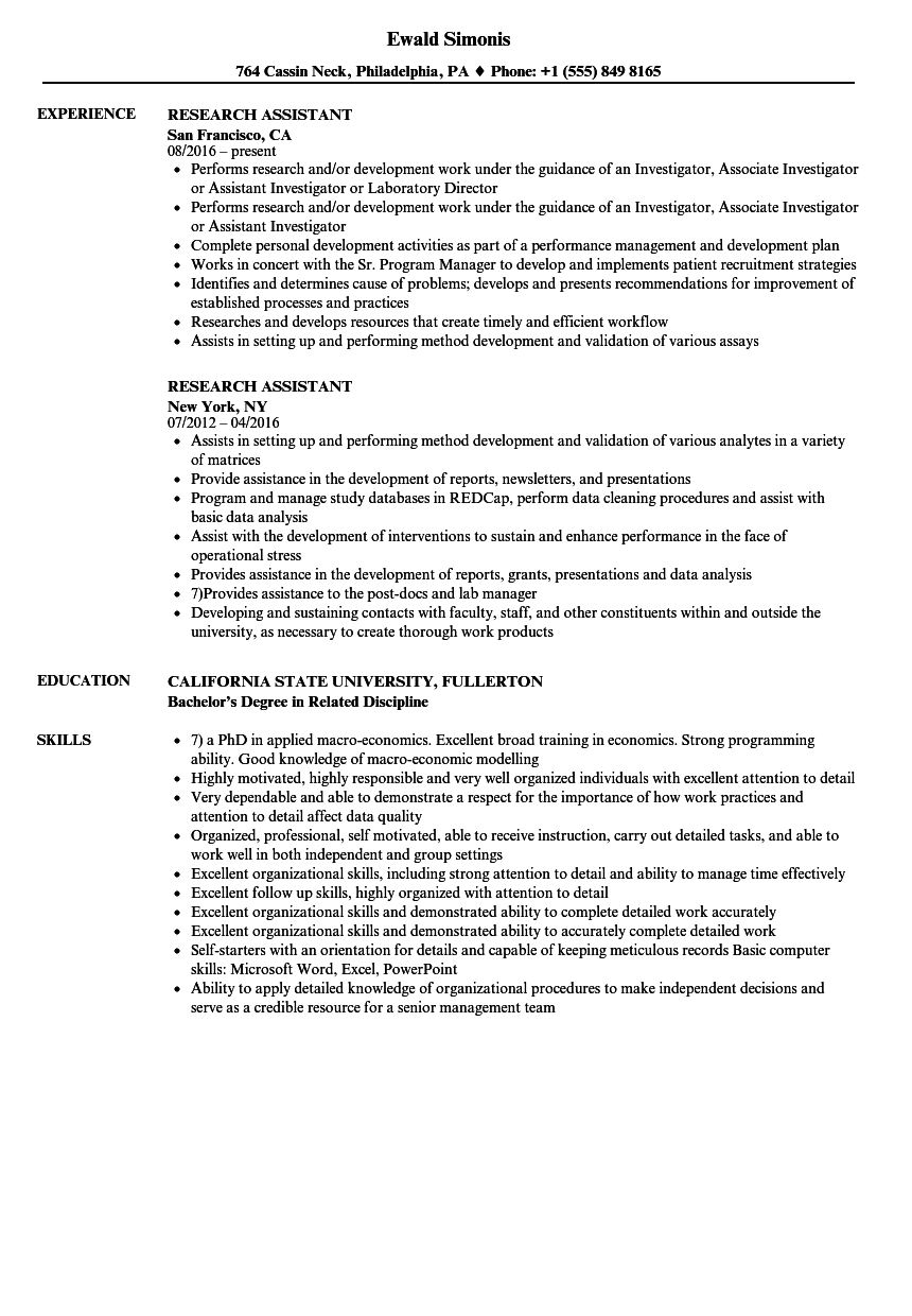 Research Assistant Resume Samples  Velvet Jobs