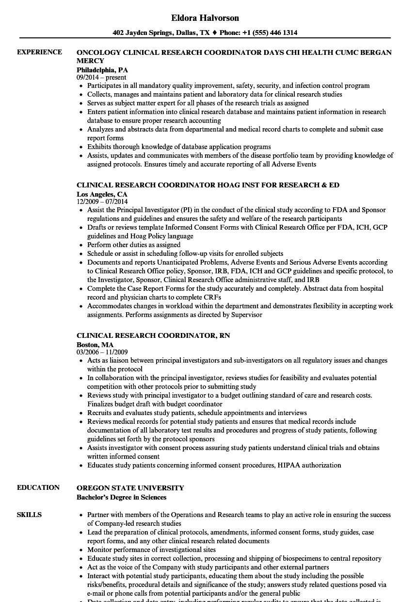 clinical research coordinator job profile