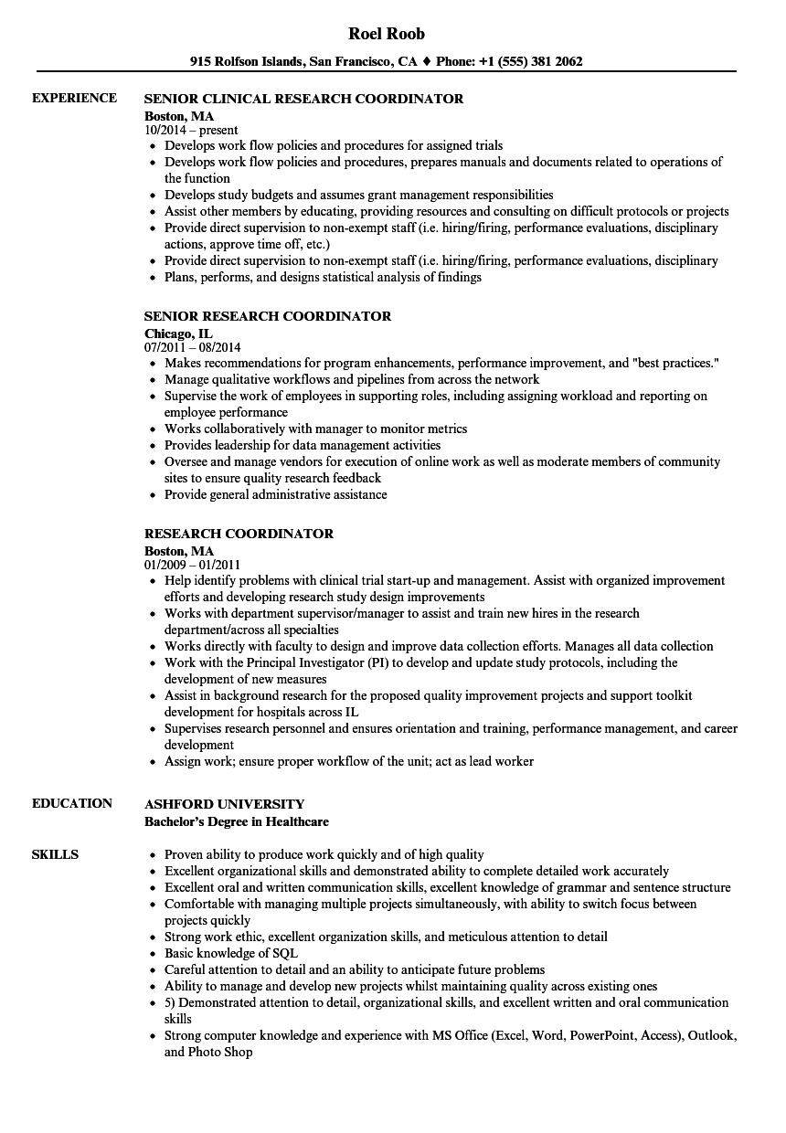 resume summary for clinical research coordinator