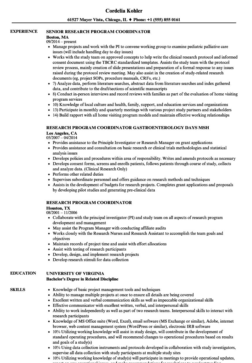 Program Coordinator Resume Sample