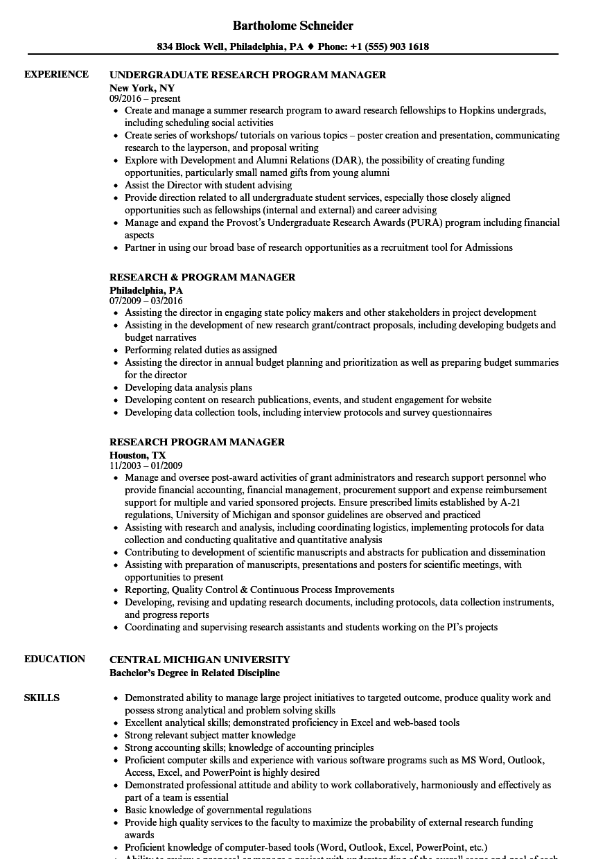 Research Program Manager Resume Samples  Velvet Jobs