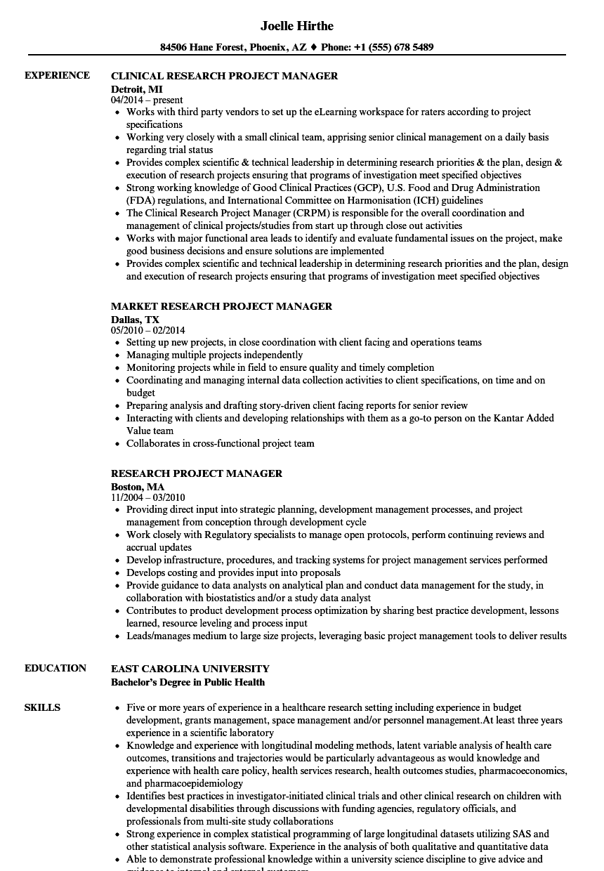 research project manager resume