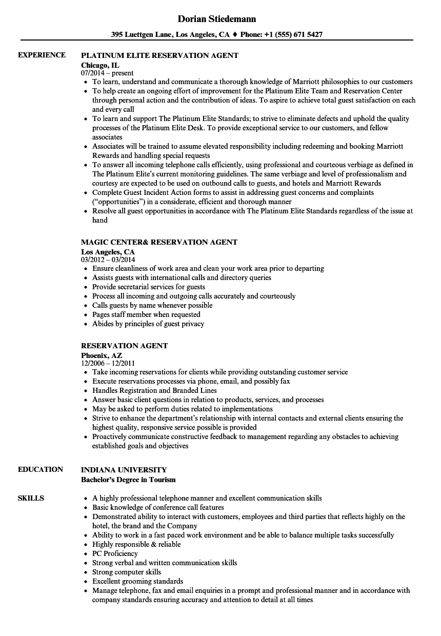 Reservation Agent Resume