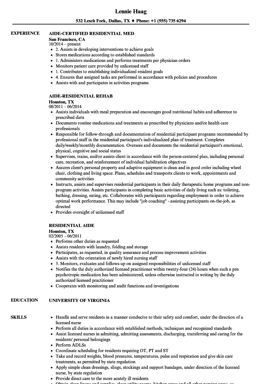 Residential Aide Resume Kinshopct Blog