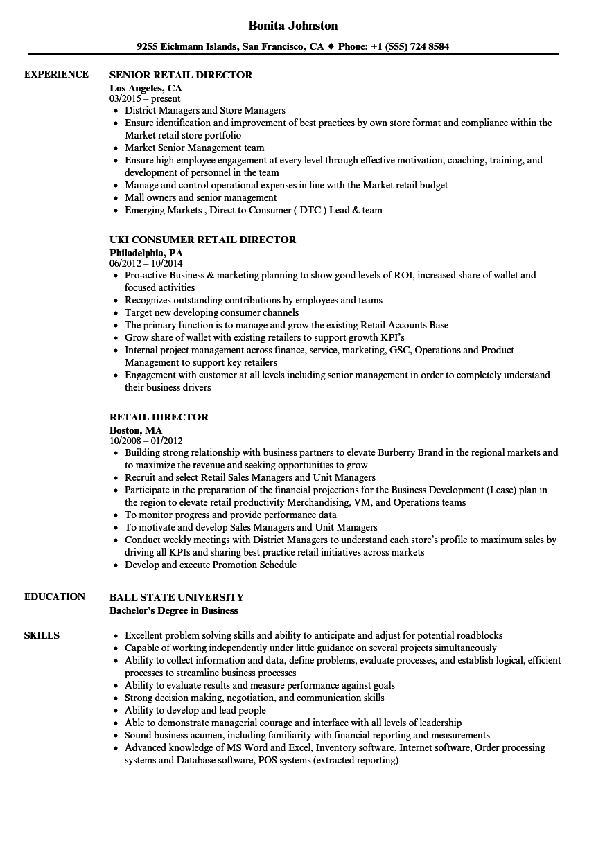 Retail Director Resume Samples Velvet Jobs