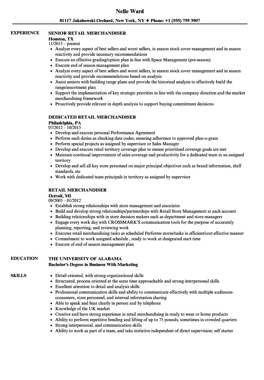 Retail Merchandising Resume Sample