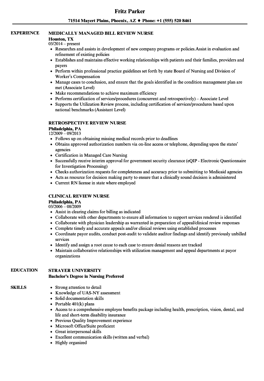 medical review nurse resume job description