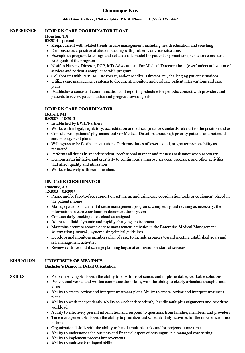 Care Coordinator Resume Sample