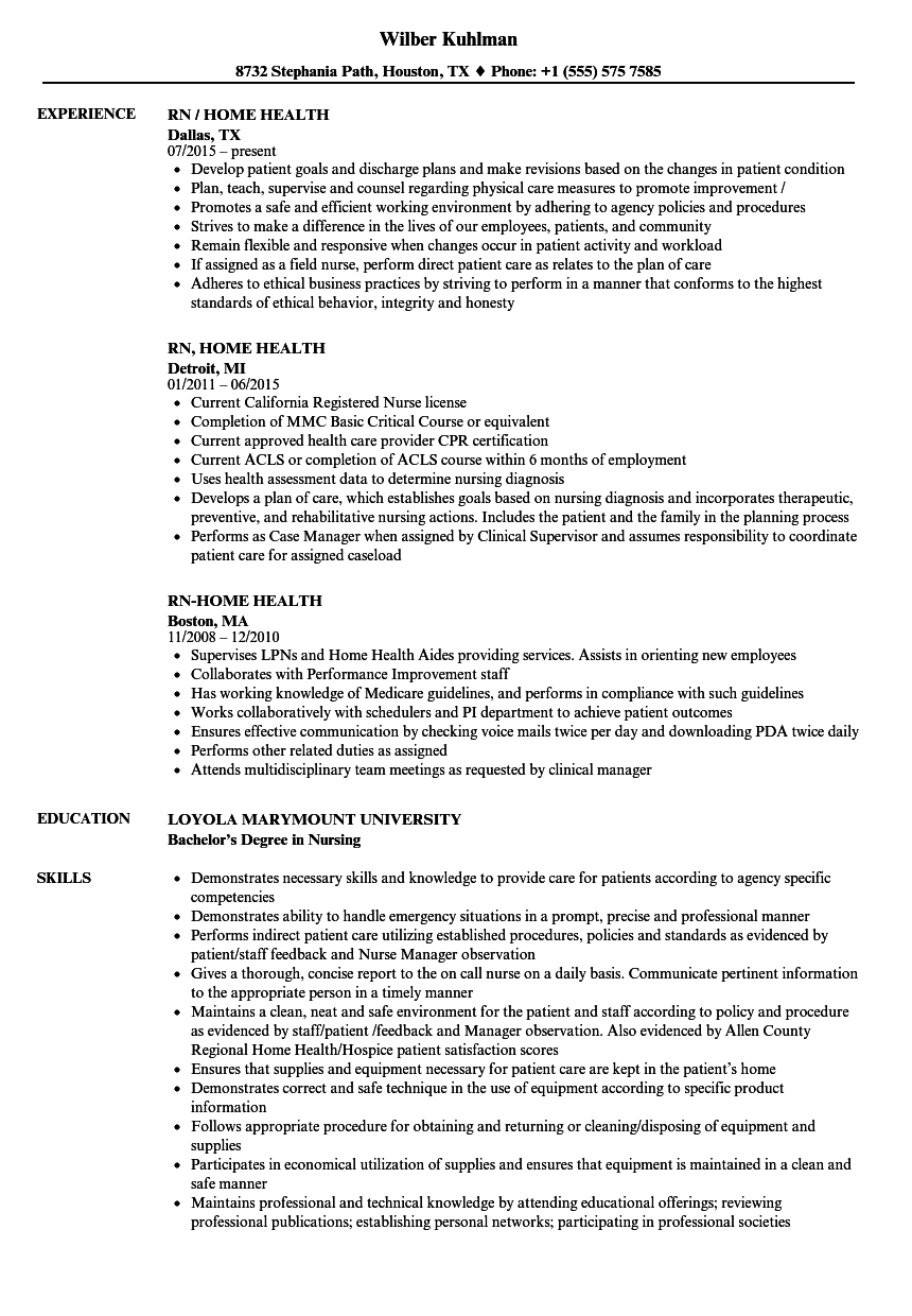 Rn-home Health Resume Samples | Velvet Jobs