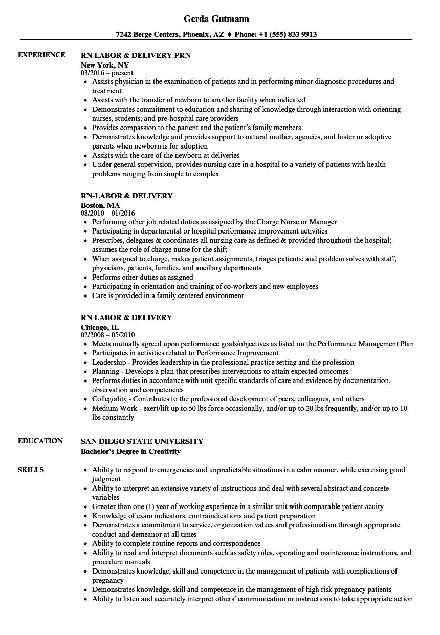 Rn-labor & Delivery Resume Samples | Velvet Jobs