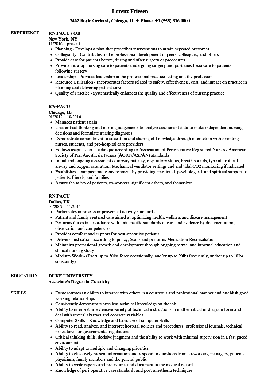 Pacu Nurse Charting