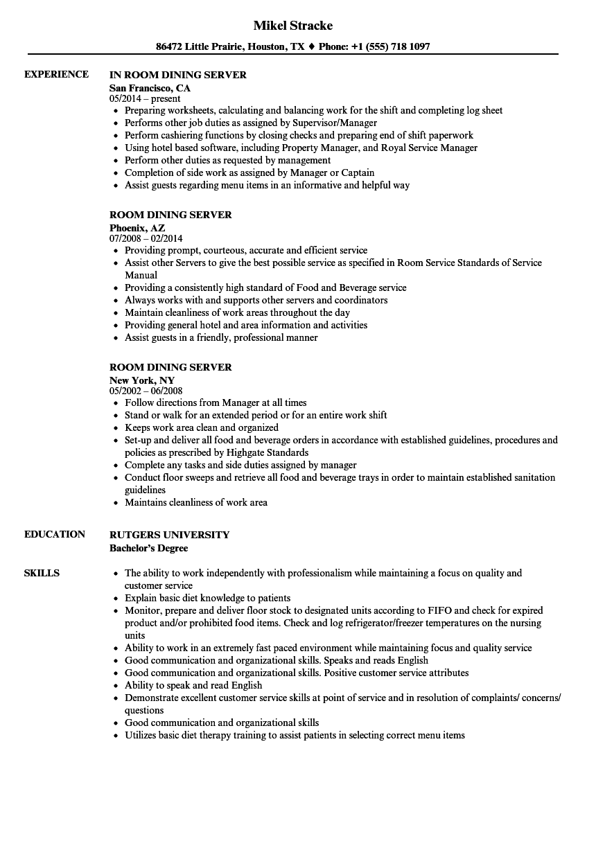 Fine Dining Waiter Resume