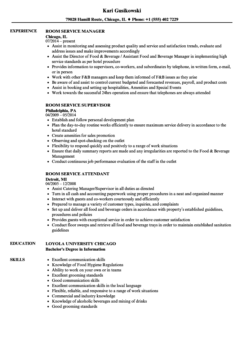 Room Service Resume Samples Velvet Jobs