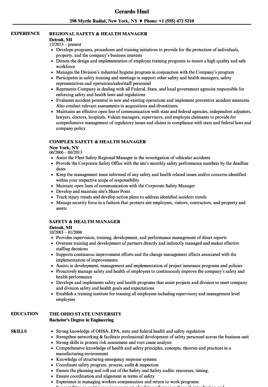 Safety Health Manager Resume Samples Velvet Jobs