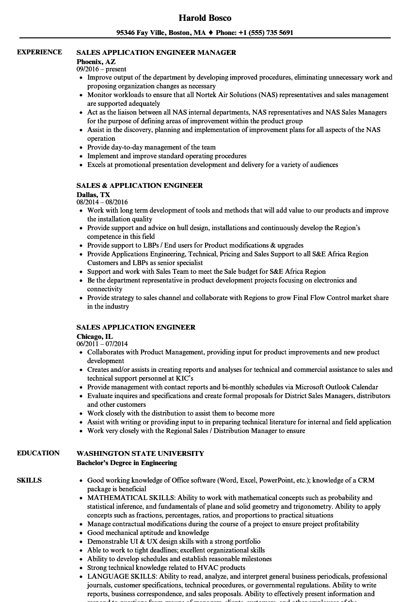 Sales Application Engineer Resume Samples Velvet Jobs