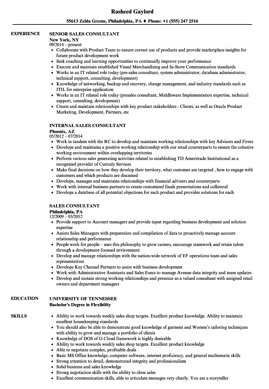 Sales Consultant Resume Samples Velvet Jobs