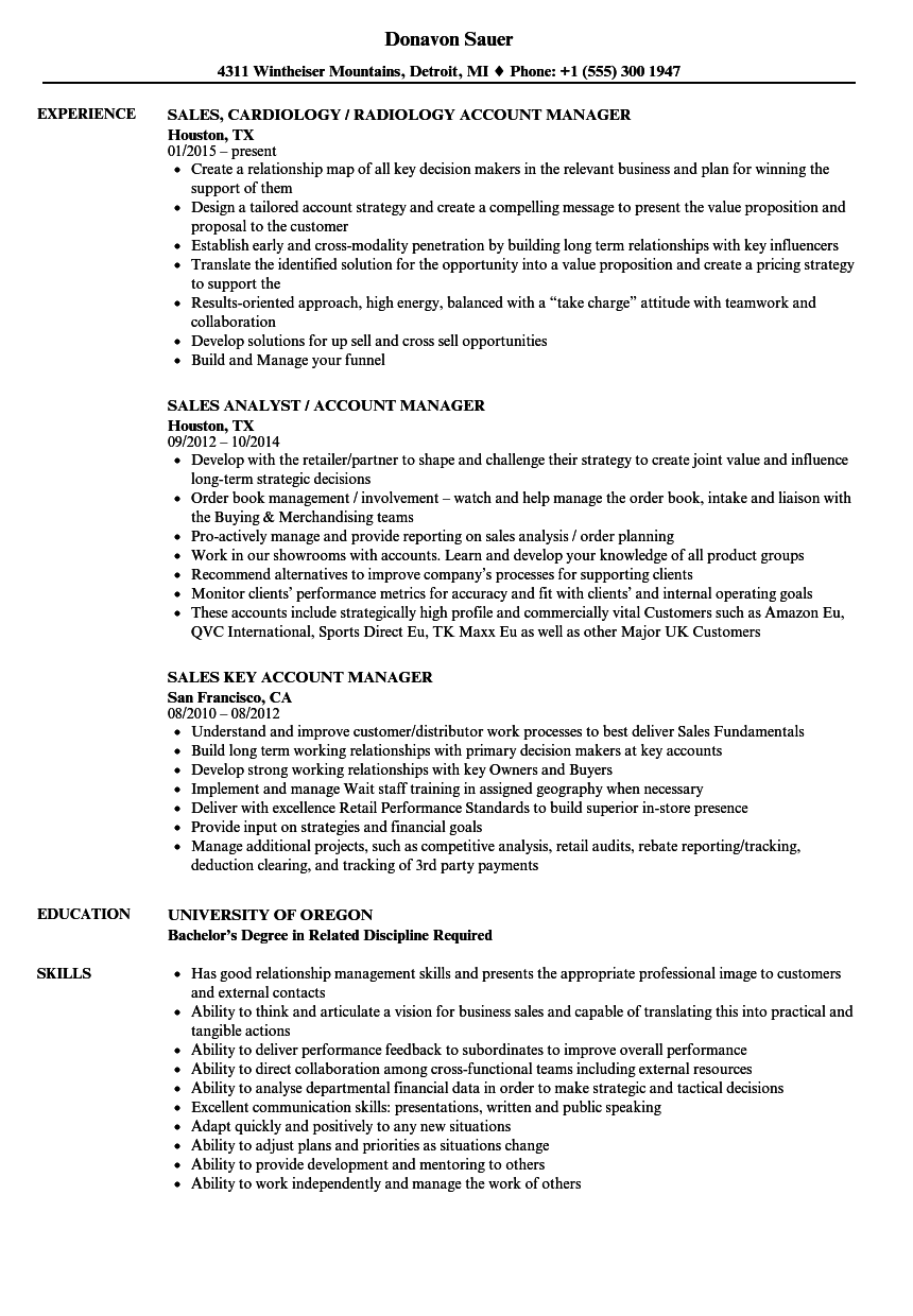 Account Sales Manager Resume - Sales Account Manager ...