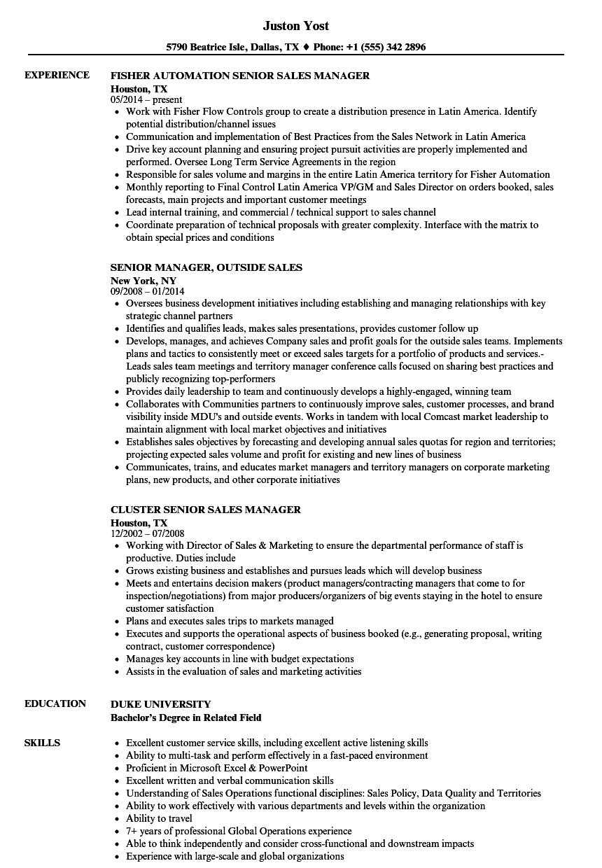 Hotel Senior Sales Manager Resume Sample : Senior Sales Manager Resume Samples | QwikResume : Oversee all hotel activities, including hiring and firing, supervising employees, and training staff of more than 90 employees.