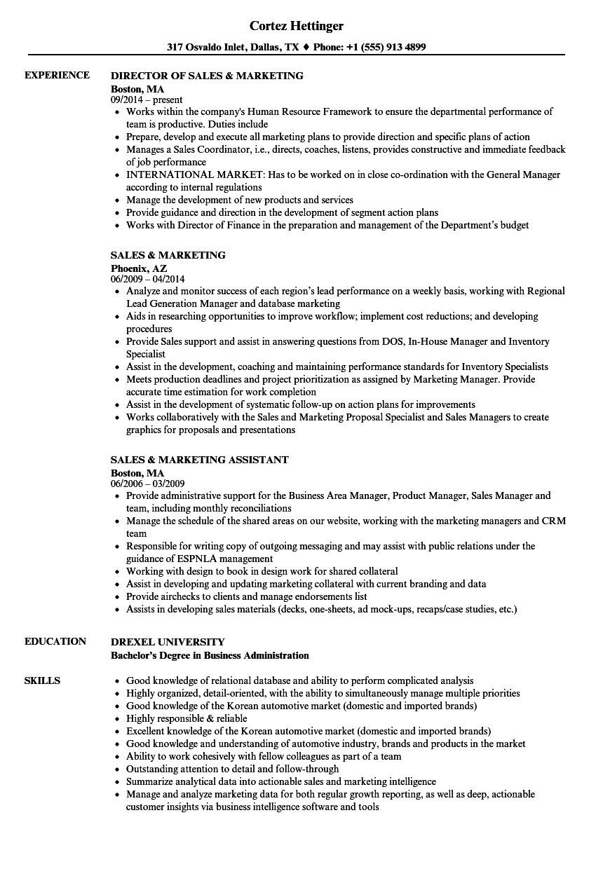 marketing job description for resume