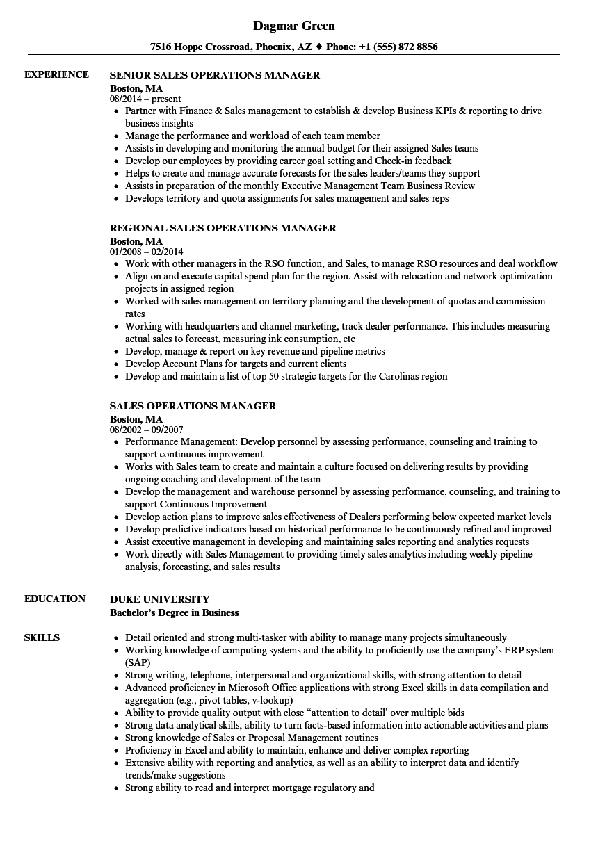 Sales Operations Manager Resume Samples Velvet Jobs