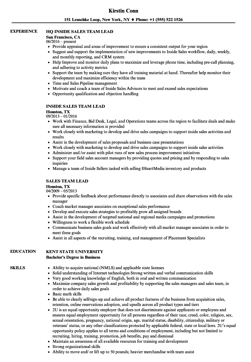 Resume For Sales Team Leader Call Centre Team Leader CV Sample