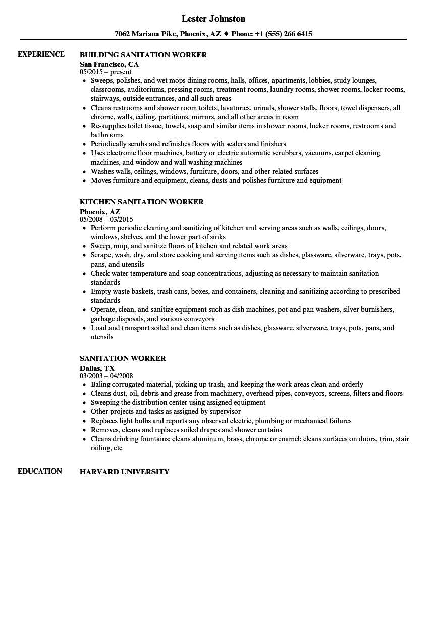 Sanitation Worker Resume Samples Velvet Jobs