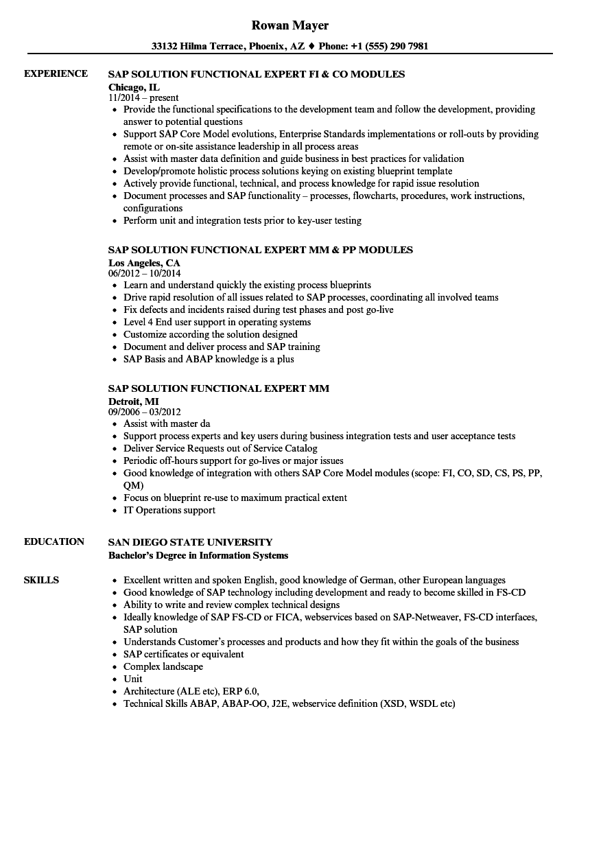 Sap Expert Resume Samples Velvet Jobs