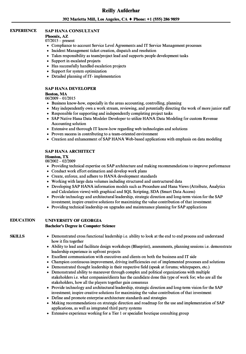 Sap Hana Resume Samples Velvet Jobs
