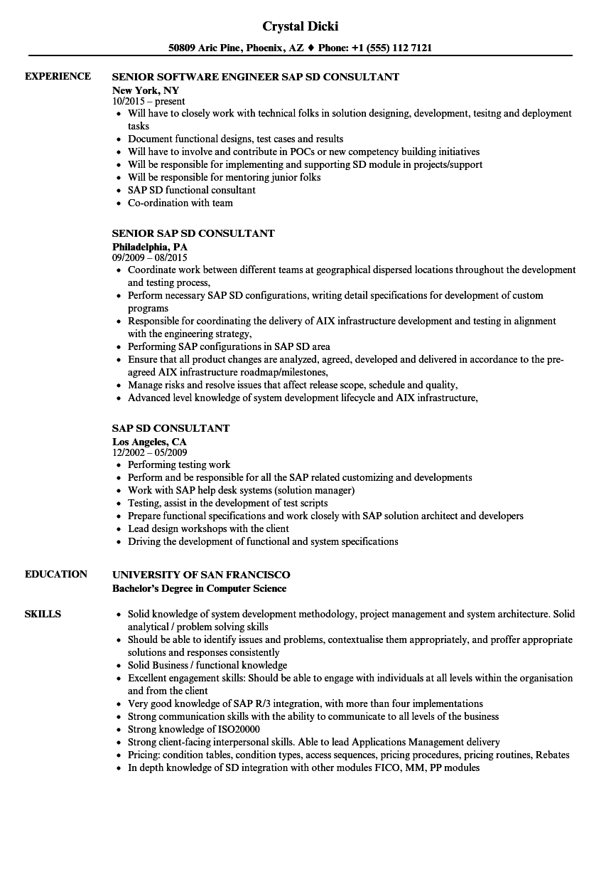 Sap Sd Consultant Resume Samples Velvet Jobs