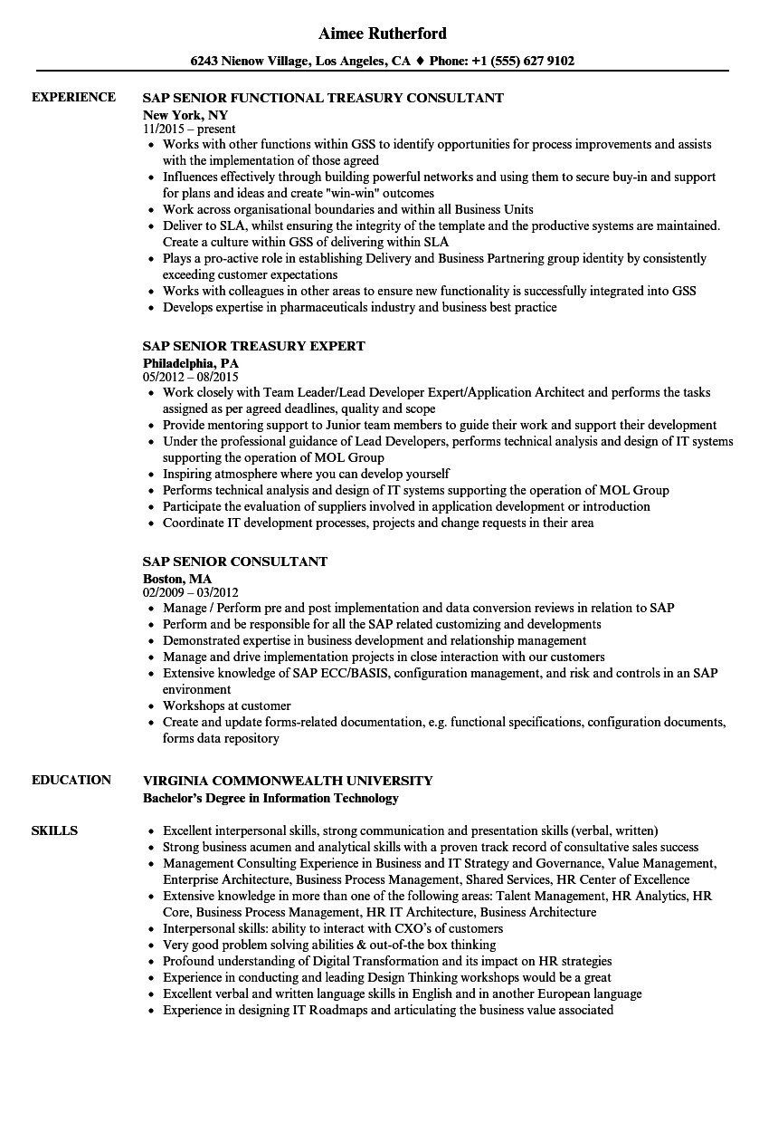 SAP Senior Resume Samples | Velvet Jobs