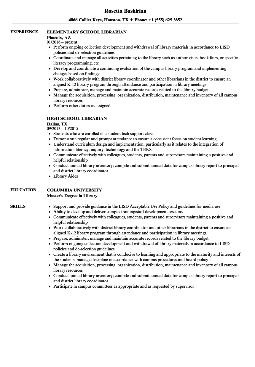 Free Academic Librarian Cv Template