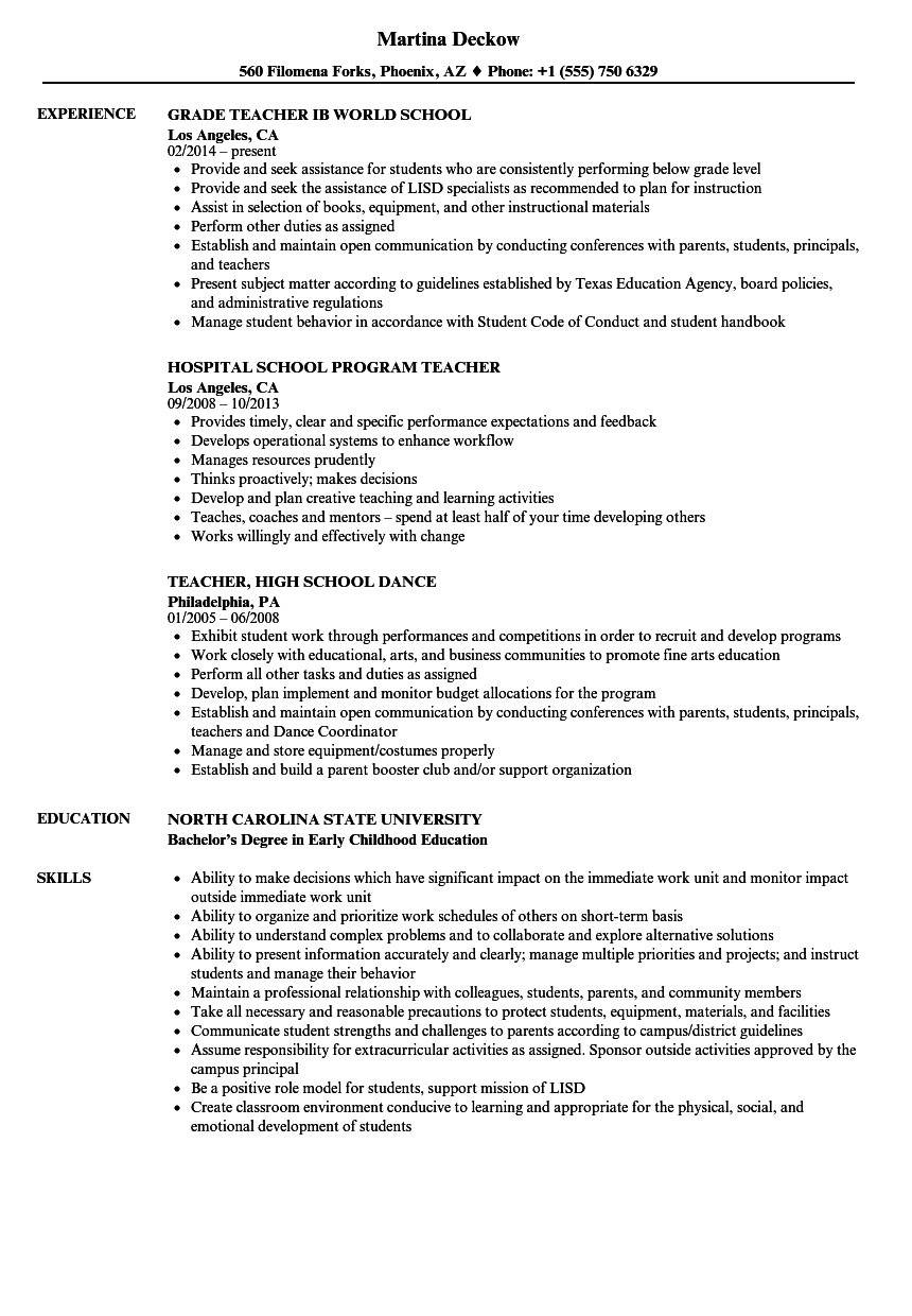 objective in resume for high school teacher